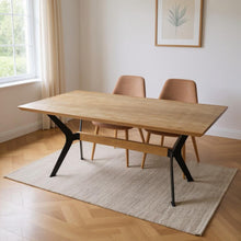 Load image into Gallery viewer, 79" Wood And Metal Trestle Base Dining Table - Brown / Red