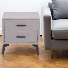 Load image into Gallery viewer, 20" Fabric Wood And Steel End Table With Two Drawers - Gray And Black