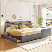 Load image into Gallery viewer, Upholstered Mother & Child Bed With Hydraulic Storage System, Drawer Box, Bedhead Storage Shelf And 2 Pairs Of Sockets & USB Ports