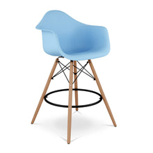 Load image into Gallery viewer, Heavy Duty Plastic And Solid Wood Low Back Counter Height Bar Chair - Light Blue And Brown