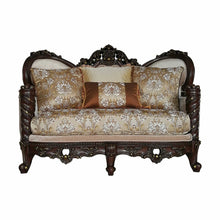 Load image into Gallery viewer, Polyester Blend Damask Chesterfield Loveseat And Toss Pillows - Cream / Brown