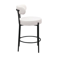 Load image into Gallery viewer, Modern Sherpa Counter Height Stools, Uphsoltered Seat Height Barstools With Brushed Brass Metal Legs Round Low Back Kitchen Stools With Footrest For Dining Room (Set of 2)