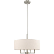 Load image into Gallery viewer, 23" Four Light Metal Dimmable Chandelier With Shades - Nickel / Cream