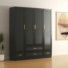 Load image into Gallery viewer, 71" Plantation Shutter Wood Four Door Four Drawer Combo Dresser - Black