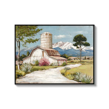 Load image into Gallery viewer, Framed Canvas Wall Art Beautiful Field Painting Wildflower Barn Print Nature Scenery Picture For Home - Blue / Pink