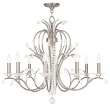 Load image into Gallery viewer, 28" Eight Light Metal Dimmable Chandelier With Shades - Nickel / Clear