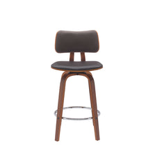Load image into Gallery viewer, Faux Leather Swivel Low Back Counter Height Bar Chair - Brown And Wood Brown