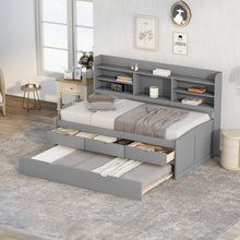 Load image into Gallery viewer, Captain Bed With Built In Bookshelves, 3 Storage Drawers, And Trundle
