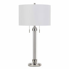 Load image into Gallery viewer, Metal Two Light Cylinder Table Lamp With White Drum Shade - Silver Metallic