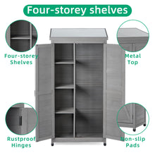 Load image into Gallery viewer, Wood Outdoor Storage Cabinet With Metal Top Garden Shed For Yard And Patio - Gray