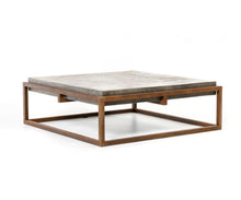 Load image into Gallery viewer, Concrete And Iron Square Abstract Coffee Table - Dark Gray / Rust