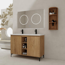 Load image into Gallery viewer, Elegant 48" Freestanding Bathroom Vanity With Double Resin Sink And Storage Rack Soft Close Doors - Imitative Oak