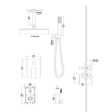 Load image into Gallery viewer, Dual Shower Head 10" Ceiling Mount Square Shower System With Rough In Valve - Matte Black