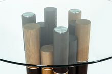 Load image into Gallery viewer, Glass Wood Pedestal Base Round Top Dining Table - Clear / Brown