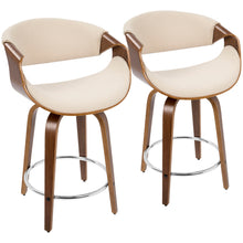 Load image into Gallery viewer, Curvini Mid - Century Modern Fixed Height Counter Stool With Swivel (Set of 2)