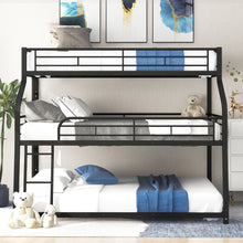 Load image into Gallery viewer, Twin Long / Full Long / Queen Triple Bunk Bed With Long And Short Ladder And Full-Length Guardrails - Black