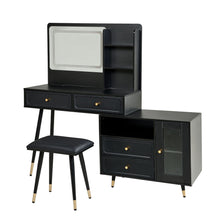 Load image into Gallery viewer, Modern Makeup Vanity Desk With Mirror And Lights Retractable Design Engineered Wood - Black