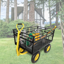 Load image into Gallery viewer, Steel Garden Cart, Heavy Duty 1400 Lbs Capacity, With Removable Mesh Sides To Convert Into Flatbed, Utility Metal Wagon With 2-In-1 Handle And 16 In Tires, Perfect For Garden, Farm, Yard - Black