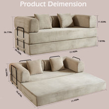 Load image into Gallery viewer, Convertible Sleeper Sofa Bed With Cylindrical Pillow, With Fixed Shape Frame