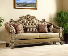 Load image into Gallery viewer, Faux Leather And Gold Sofa With Five Toss Pillows - Bone