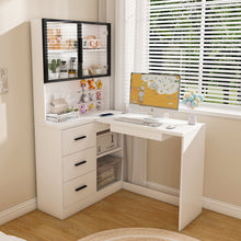 Load image into Gallery viewer, L-Shaped Computer Desk With Glass Cabinets, Built In LED Lights, USB Charging Ports