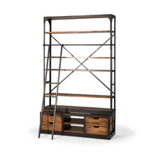 Load image into Gallery viewer, Four Tier Library Bookcase With Four Drawers - Black / Brown / Copper