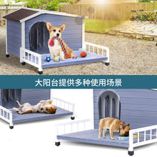 Load image into Gallery viewer, Large Wooden Dog House Indoor Outdoor With Terrace And Open Waterproof Asphalt Roof, Outdoor Dog House With Raised Floor, Windows And Door Curtains, Suitable For Small And Medium Dogs - Gray