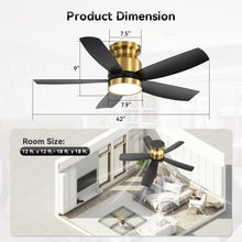 Load image into Gallery viewer, Flush Mount Ceiling Fan With LED Light 22W And Remote Control Blades / Body, DC Motor