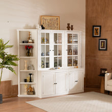 Load image into Gallery viewer, Retro Style Wall Suit With Glass Doors, 75.25" Tall Display Cabinets & Triangle Sided Bookshelves - White