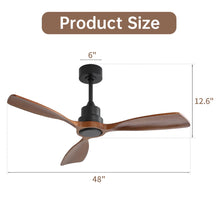 Load image into Gallery viewer, 48" Ceiling Fan Without Light, 3 Solid Wood Blades Outdoor Ceiling Fan 6 - Speed Reversible DC Motor For Living Room - Black