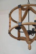 Load image into Gallery viewer, 3 Light Wood Drum Chandelier, Hanging Light Fixture With Adjustable Chain For Kitchen, Bulb Not Included - Brown