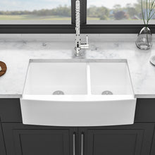 Load image into Gallery viewer, Sink 33" Double Bowl 60 / 40 Kitchen Sink With Deep Basin And Grids - White