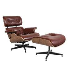 Load image into Gallery viewer, Tufted Genuine Leather Swivel Lounge Chair with Ottoman 35" - Brown