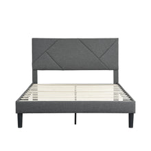 Load image into Gallery viewer, Queen Size Upholstered Platform Bed Frame Wood Slat Support - Gray