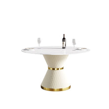 Load image into Gallery viewer, Modern Artificial Stone Round Carbon Steel Base Dining Table, Can Accommodate 6 People
