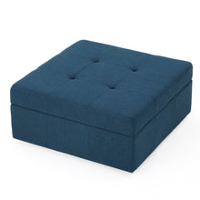 Load image into Gallery viewer, Flip Top Ottoman With Tufted Waffle Stitch And Rolling Casters - Navy Blue