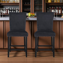 Load image into Gallery viewer, 25" Transitional Wood And Velvet Counter Height Bar Chairs (Set of 2) - Black