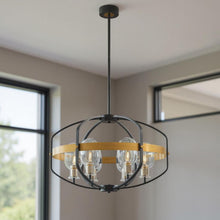 Load image into Gallery viewer, Eight Light Transparent Metal Edison Bulb Dimmable Chandelier With Shades - Gold / Black / Clear