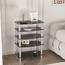 Load image into Gallery viewer, 5 Tier Tempered Glass Side Table, Stainless Steel Frame End Table For Living Room, Bedroom - Black