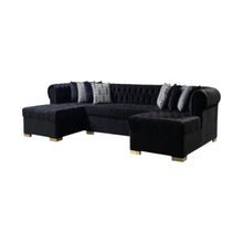 Load image into Gallery viewer, Velvet U Shaped Three Piece Sofa Chaise Sectional With Toss Pillows - Black