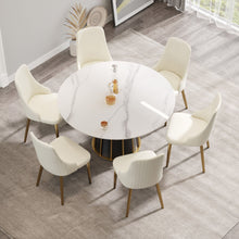 Load image into Gallery viewer, 53.15" Modern Artificial Stone Round Panel Metal Iron Base Dining Table, Can Accommodate 6 People, (Not Including Chairs) - White / Black
