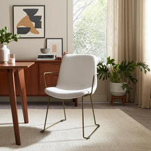 Load image into Gallery viewer, Fabric Wood Dining Arm Chair - Beige / Gold
