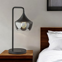 Load image into Gallery viewer, Gnome Smoked Glass Metal Table Lamp - Black