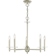 Load image into Gallery viewer, Five Light Metal Dimmable Chandelier With Shades - Nickel / Clear