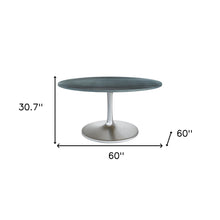 Load image into Gallery viewer, 60" Marble And Aluminum Pedestal Base Round Top Dining Room Table - Silver
