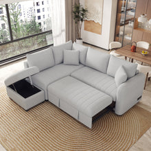 Load image into Gallery viewer, L-Shaped Sectional Pull Out Sofa Bed Sleeper Sofa With Two USB Ports, Two Power Sockets And A Movable Storage Ottoman
