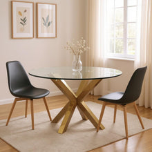 Load image into Gallery viewer, 54" Glass And Metal Cross Leg Base Round Top Dining Room Table - Clear