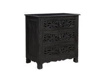 Load image into Gallery viewer, Three Drawer Floral Carved Solid Wood Nightstand - Distressed Black