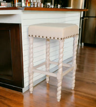 Load image into Gallery viewer, Faux Leather And Solid Wood Backless Bar Height Chair With Footrest 30" - Cream