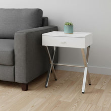 Load image into Gallery viewer, Wood And Metal End Table With Drawer - Silver And White